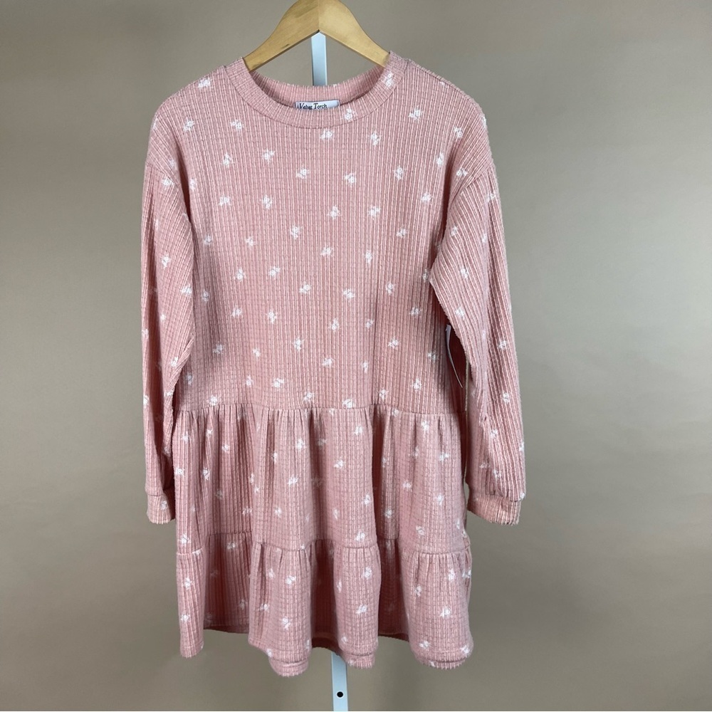 NEW Velvet Torch Medium Dress Blush Pink Mini Long Sleeve Boho Brushed Floral